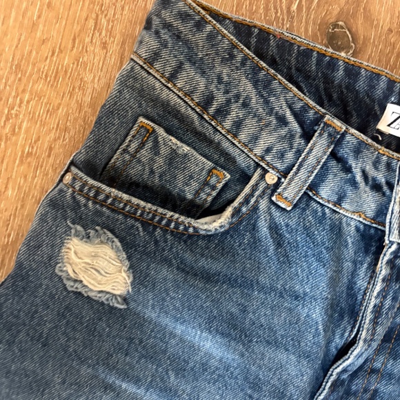 ZARA High Rise Wide Leg Raw Crop - Plaid Detail - Dark Wash Jeans - SZ 0 - Picture 14 of 16